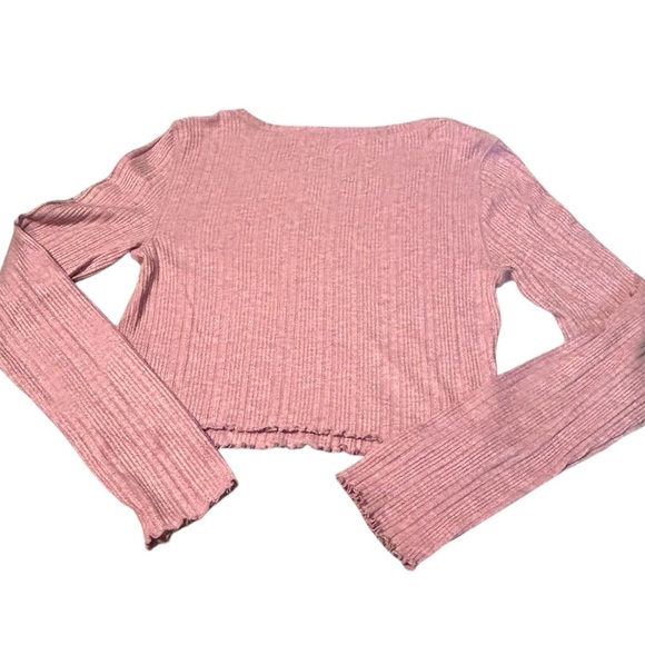 Aero OG Tee Collection Shrunken Long Sleeve Top Ribbed Knit Pink‎ - Picture 3 of 3